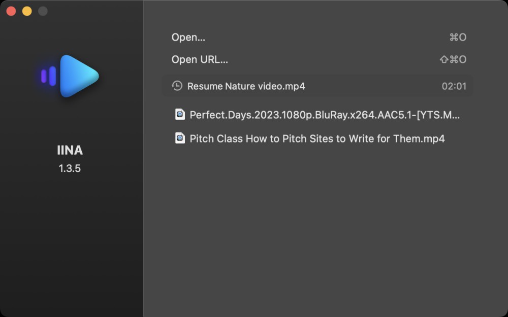 IINA welcome screen.