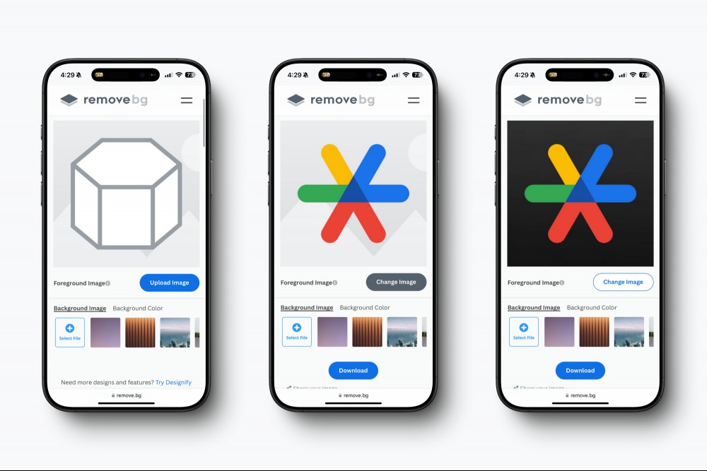 Creating dark mode version of an app icon using Remove BG tool.