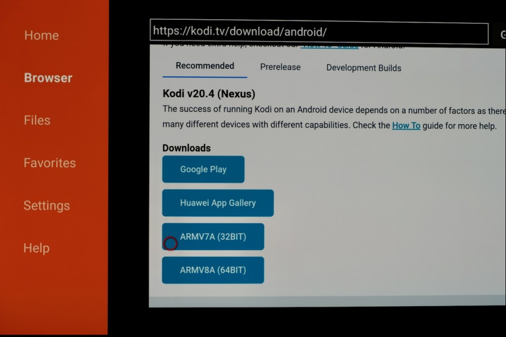 Downloading the Android version of Kodi from the Downloader app.