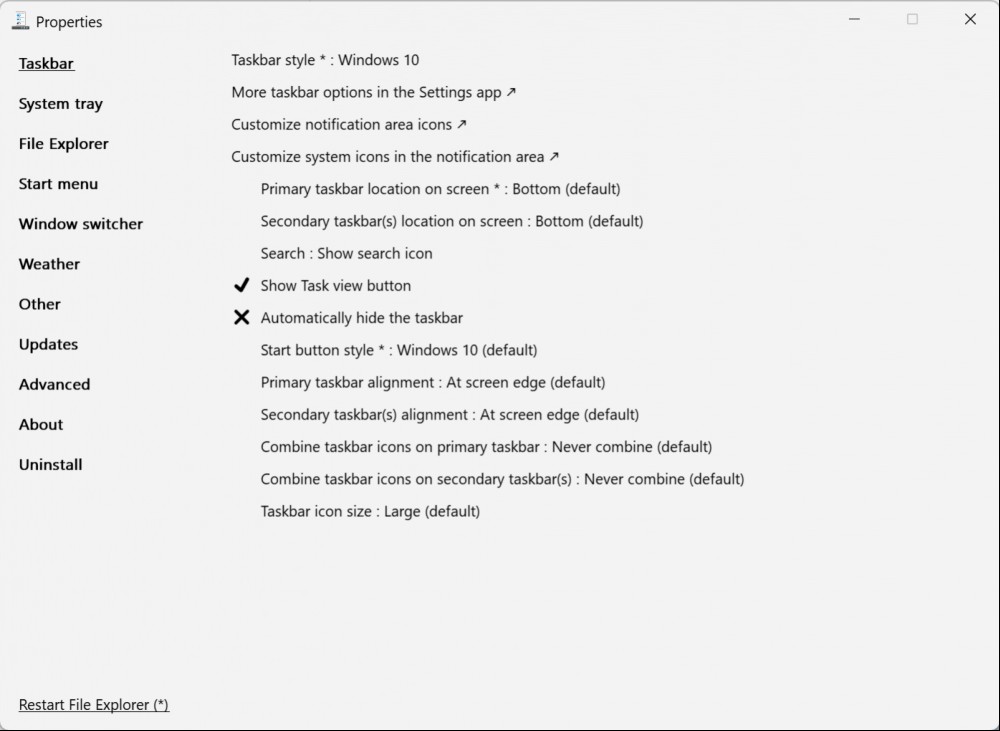 Customizing all taskbar settings in ExplorerPatcher