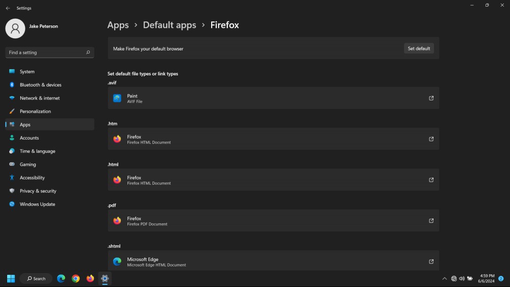 Default apps settings 