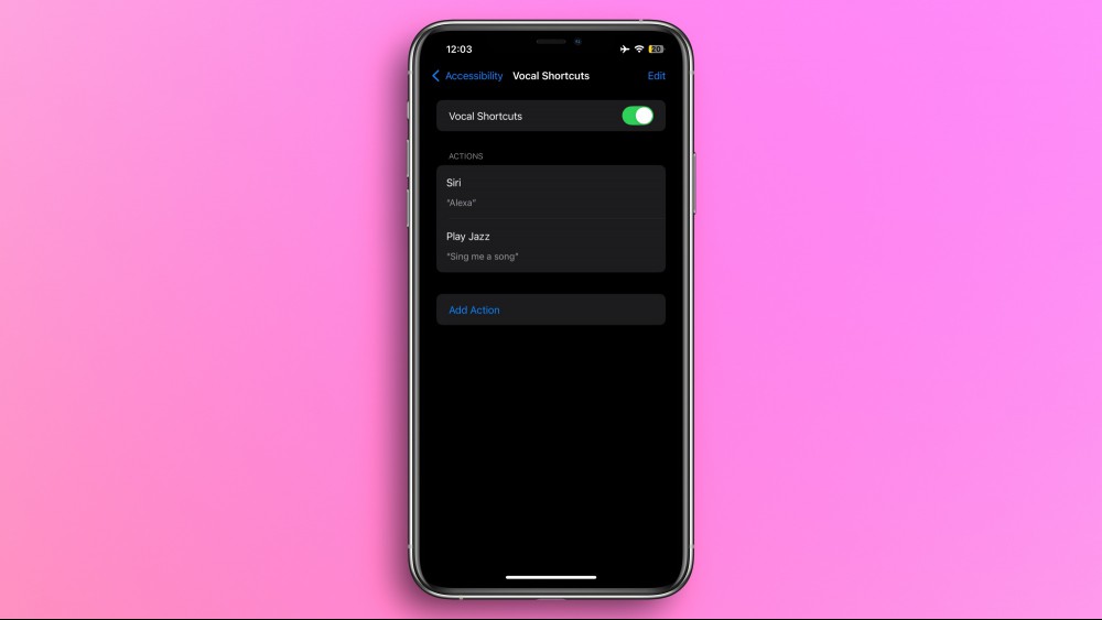A iPhone screenshot that shows the Vocal Shortcut setup screen.