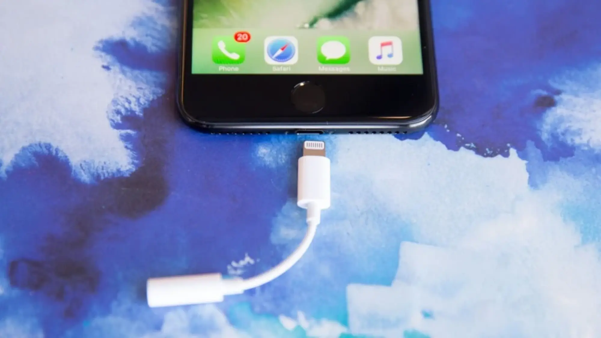 iPhone with headphone jack dongle