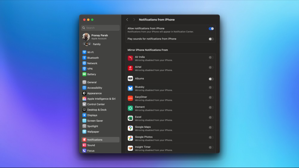 A Mac settings page showing iPhone notification control.