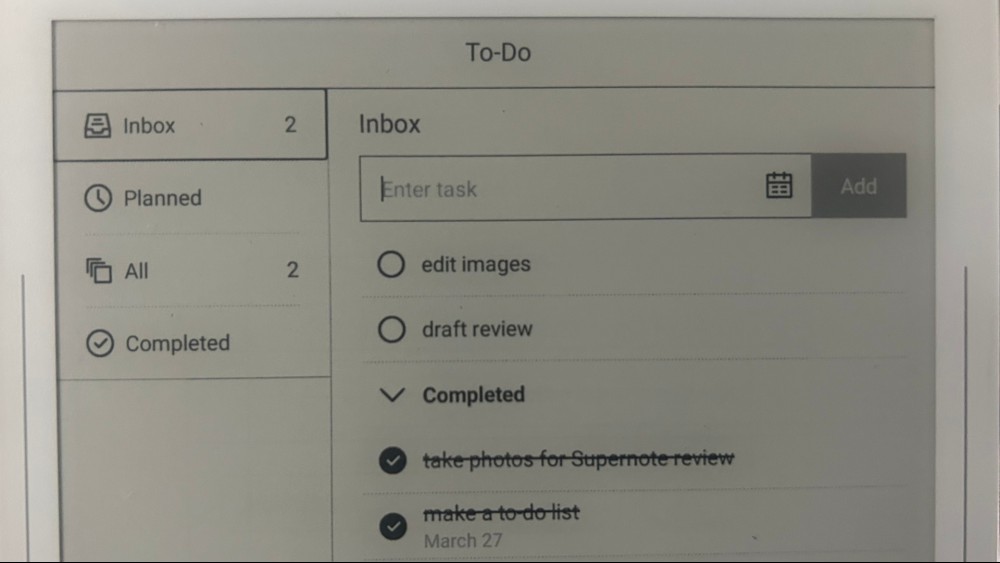 photo of the to-do list app open on a supernote nomad
