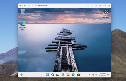 A Windows desktop, at a low resolution, running in a window on Mac