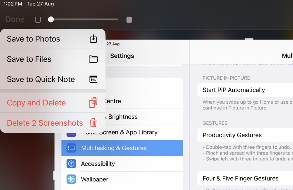 Saving screenshots from Markup view on iPad.