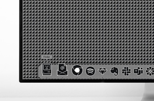 A screenshot of the Mac's dock with retro icons.