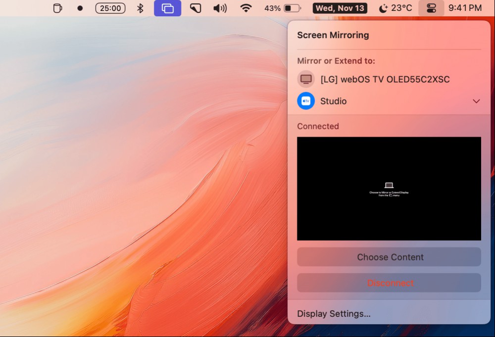Choose Content option in Screen Mirroring.