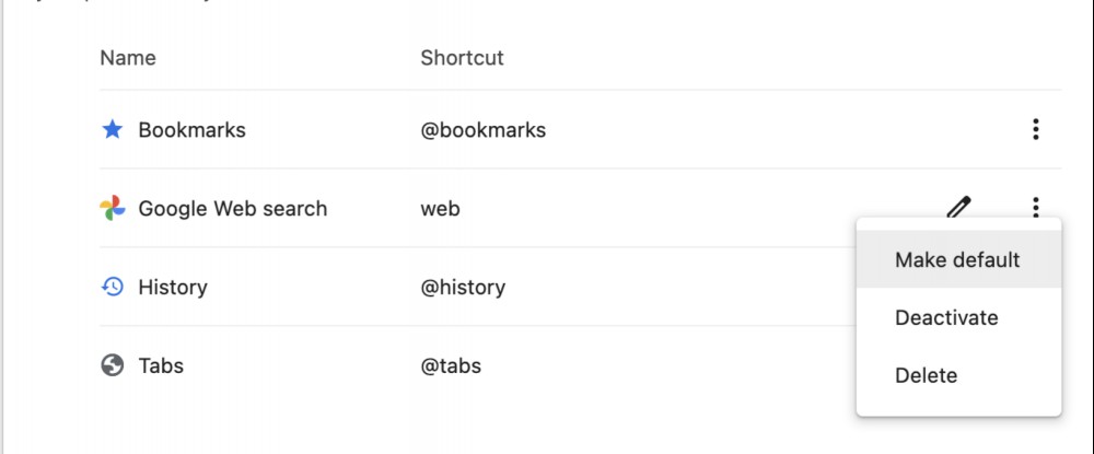 A screenshot showing where you can find the "Make default" option. 