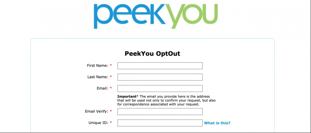 A screenshot of Peek You's Opt-Out page