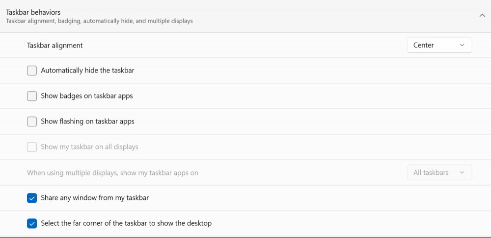 Taskbar options.