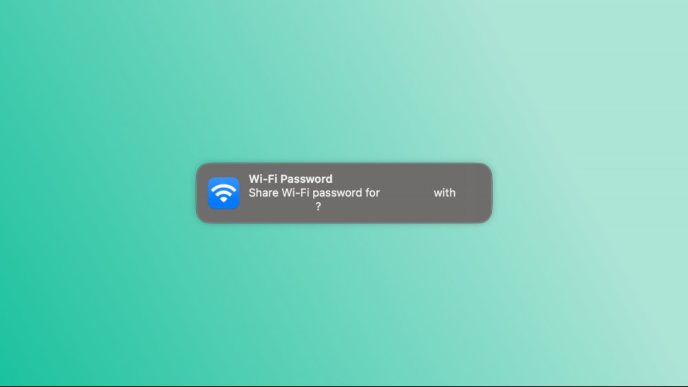 A screen of the wifi password share prompt on a Mac