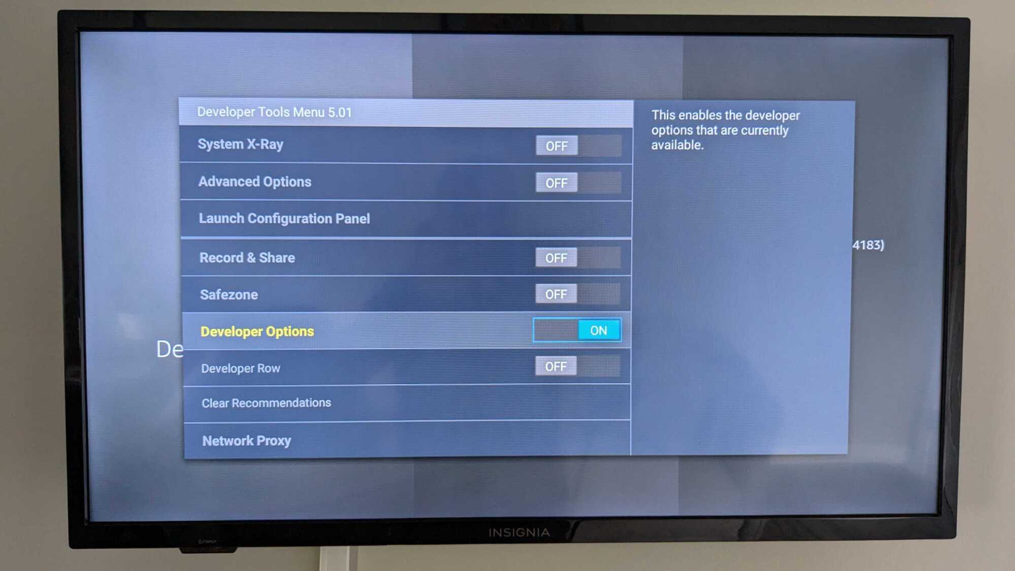Toggle "Developer Options."