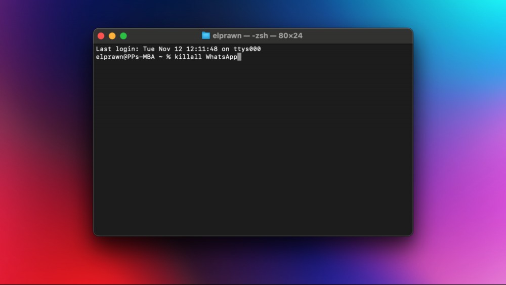 The Terminal with the killall command typed in the window.