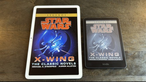 Book cover shown on Google Pixel Tablet (left) vs. Kindle Colorsoft (right)