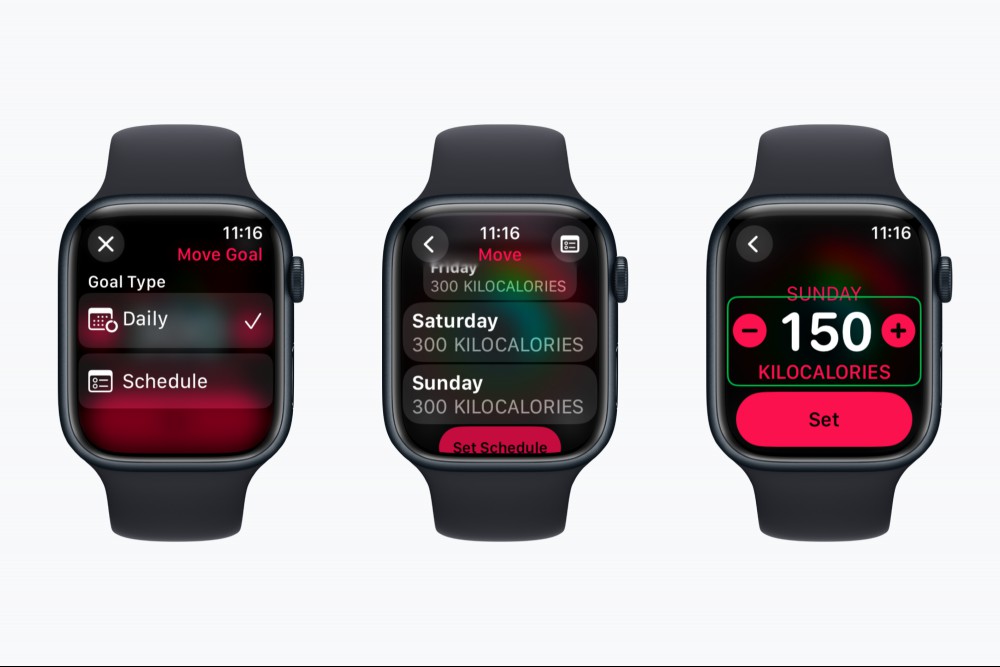 Changing the daily goal for the weekend on Apple Watch.