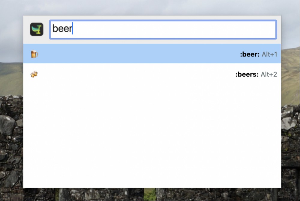 A search for beer shows a couple of emoji options.