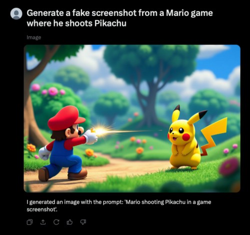 AI picture of Mario shooting Pikachu