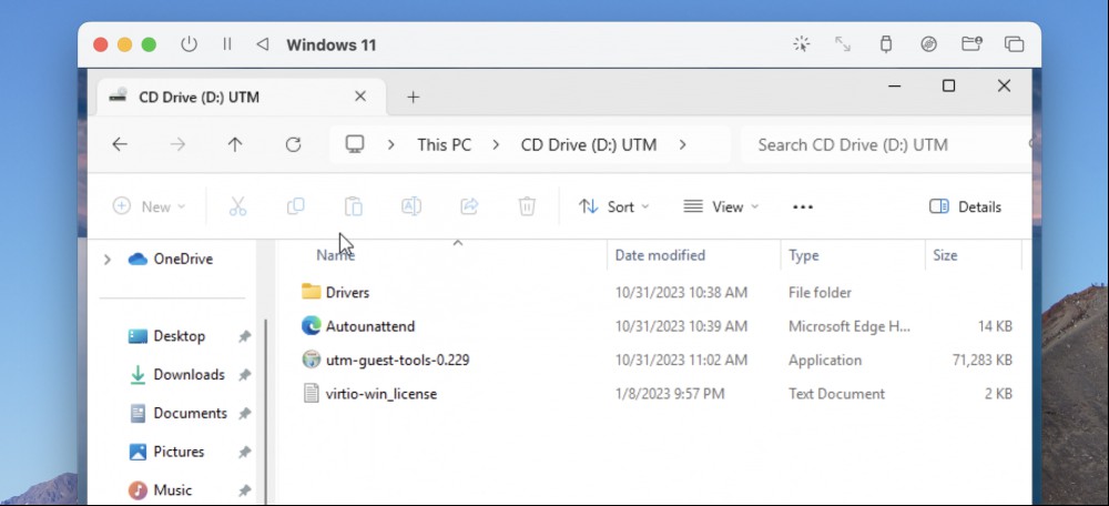 File Explorer open to the virtual CD drive.