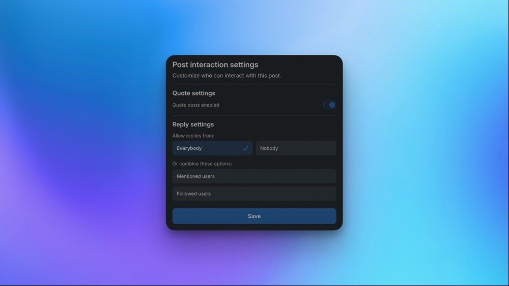 Post interaction settings in Bluesky.