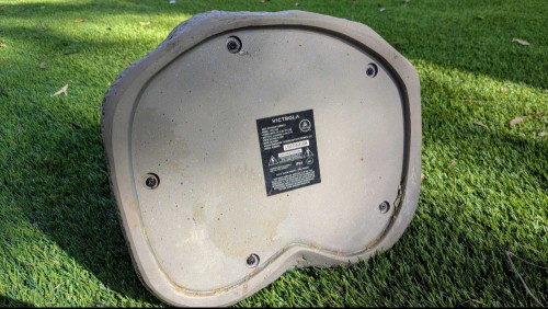 The bottom of the Victrola Rock Speakers in my backyard.