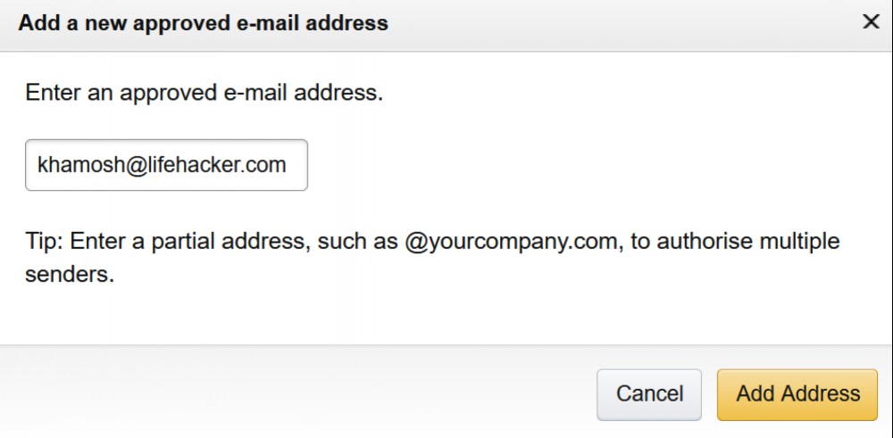 Adding an email to approved emails list on Kindle.