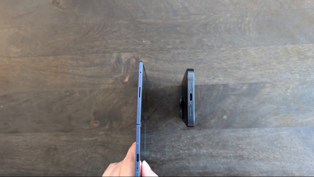 Samsung Galaxy Z Fold 7 unfolded (left) vs. iPhone 15 Pro (right)