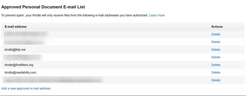 Approved emails list on Amazon website.