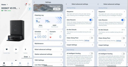 screenshots from the ecovacs app