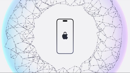 An iPhone with an Apple logo, with a lock on it to signify privacy.
