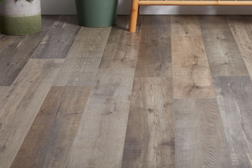 Wood laminate flooring in kitchen