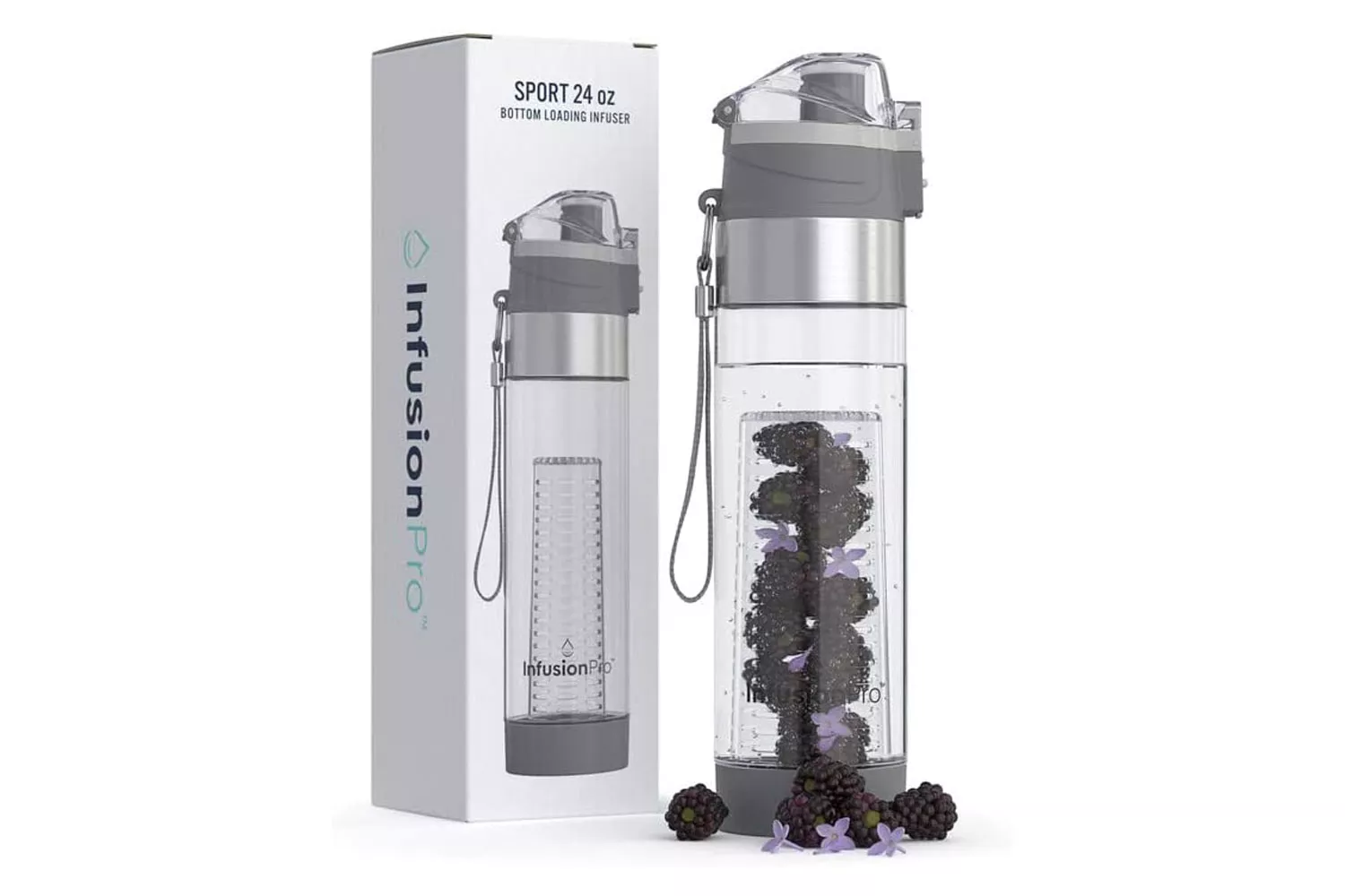 Infusion Pro 24 oz Infusion Water Bottle with Fruit Infuser, Insulated Sleeve &amp; Fruit Infused Water eBook : Bottom Water Infuser for More Flavor :...