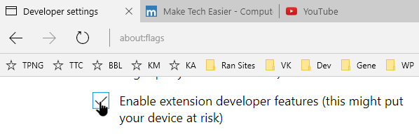 install edge extensions select developer checkbox