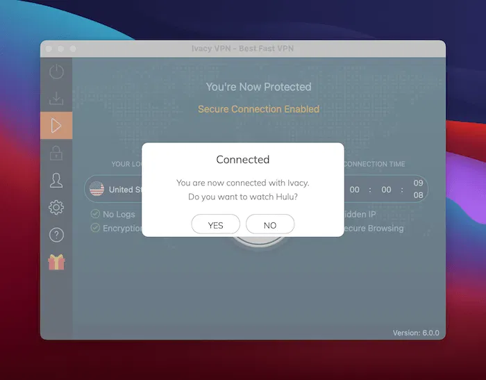Connecting to Hulu with Ivacy VPN.