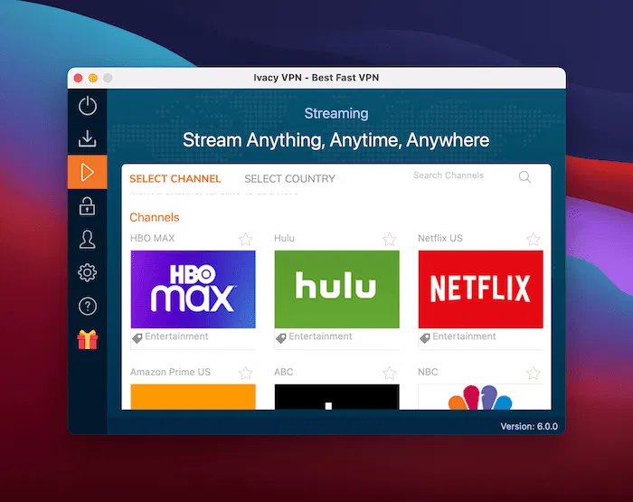 The Streaming screen.
