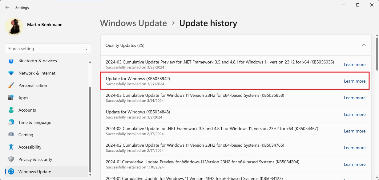 kb5035942 installed
