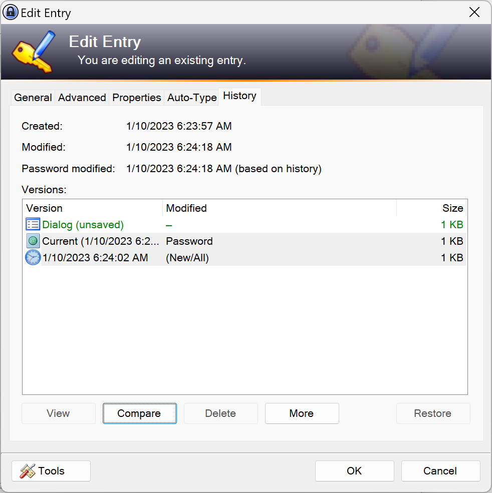 KeePass History