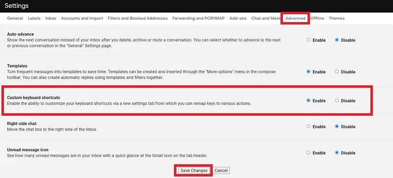 Keyboard Shortcuts Gmail Customize