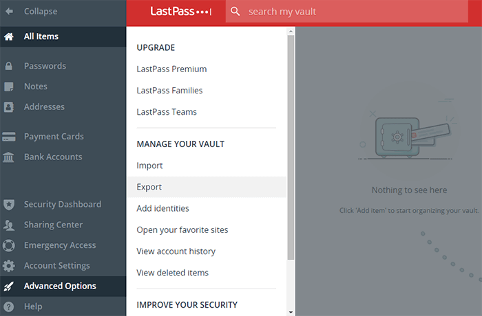 Lastpass Manage Vault