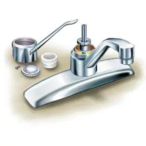 Faucet cartridge component showing internal valve mechanism for leak repair.