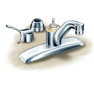 Ceramic disk faucet with exposed cylinder showing neoprene seals and mounting screws.