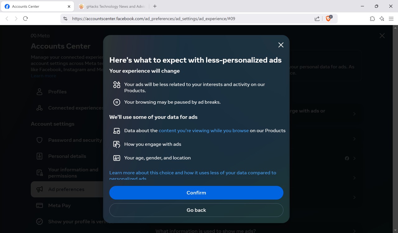 Less-personalized ads