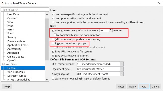 LibreOffice Auto Save