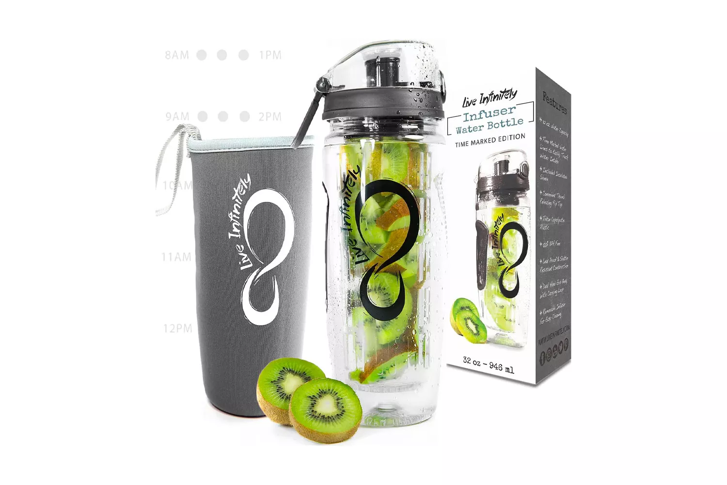 Live Infinitely 32oz Fruit Infusing Water Bottle - Water Infuser Bottle &amp; Insulating Sleeve &amp; Recipe eBook Industry's First Full-Length Infusion...