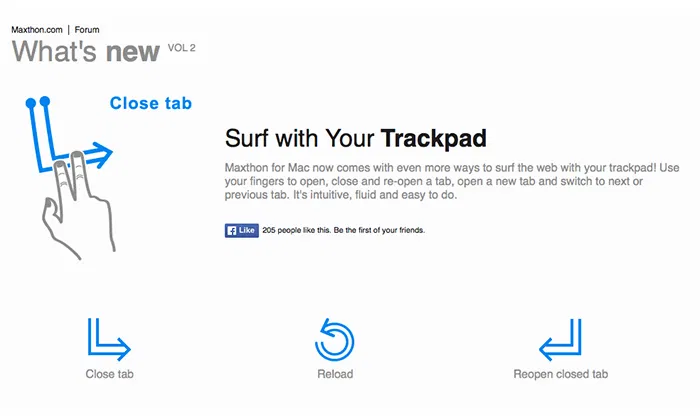 Maxthon special trackpad gestures on Mac.
