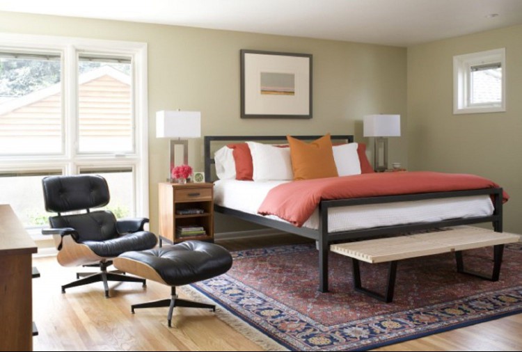 orange mid-century modern bedroom