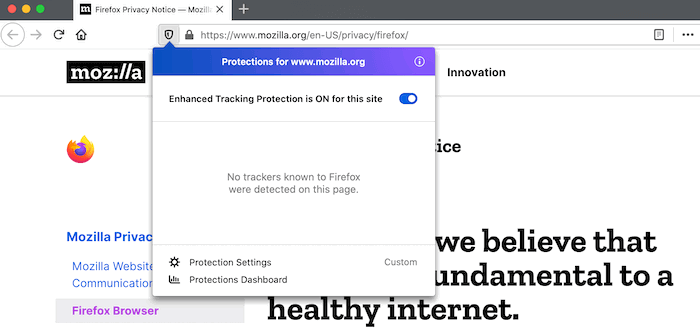 Mozilla Firefox's Enhanced Tracking Protection feature is enabled by default.