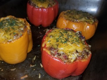 Ground Beef Stuffed Green Bell Peppers With Cheese