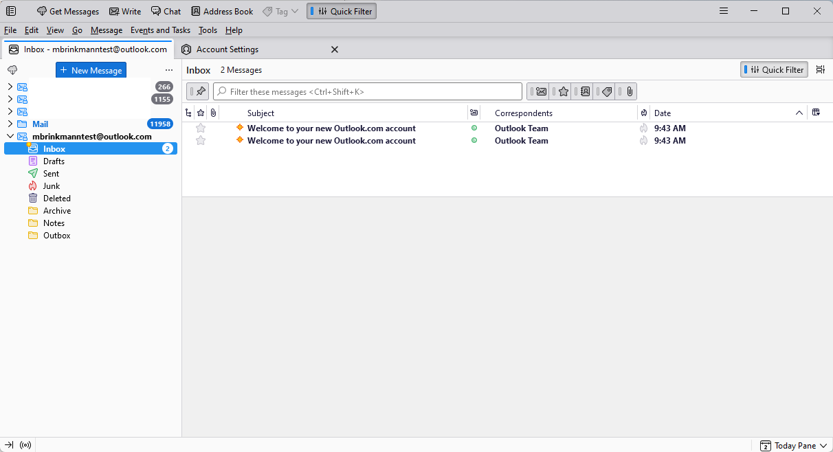 New Outlook email in Thunderbird